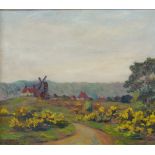 B Searle, British school, early/mid-20th century- Landscape with a windmill; oil on canvas, signed