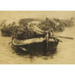 William Lionel Wyllie, British 1851-1931- Rowing boat on the Thames; etching, signed in pencil lower