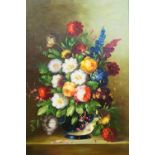 Northern European School, mid/late-20th century- Floral still lives; oils on canvas, two, ea. 91.5 x