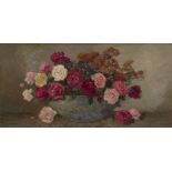 Camille Matisse,  French, early-mid 19th century- Roses in a bowl; oil on board, signed and
