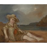 G. Moreau, French, late 19th century- Boy seated on a beach; oil on board, signed 'G. MOREAU' (lower