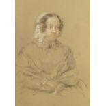 British School, mid-19th century- Portrait of a lady, seated, turned to the right; black and