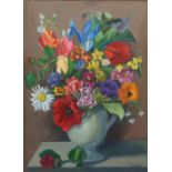 Guildford, British, early/mid-20th century- Still life with flowers; oil on canvas, signed lower