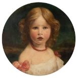 British School, mid-late 19th century- Portrait of a girl, quarter length, wearing a white dress