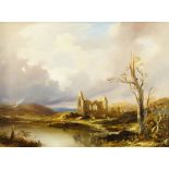 British School, mid-19th century- View of a ruined abbey; oil on canvas, 36 x 61 cm British