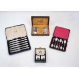 A group of four cased sets of silver, comprising: six Victorian fiddle pattern teaspoons, Newcastle,