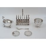 A small group of silver and silver plate, comprising: a silver sauce boat, Birmingham, 1966, J B