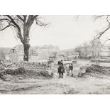 British School, early-mid 20th century- Farm labourers with a horse and a pony by a gate with