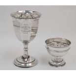 A silver trophy cup with scroll border, Birmingham, 1920, Henry Matthews, with presentation