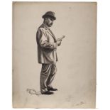 Charles Napier Ambrose, British 1876-1946- Ben Sayers; brush and black ink and wash heightened