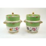 A pair of Bloor Derby ice pails and covers, early to mid 19th century, the deep lids with acorn