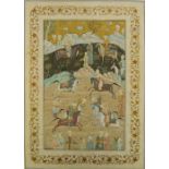 Persian School, mid-late 20th century, Courtly polo game; opaque watercolour and gilt on silk,