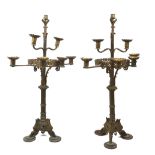A pair of gilt-bronze seven-light candelabra, late 19th/early 20th century, in the Gothic style,