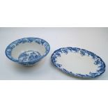 A Mason's Ironstone blue and white wash bowl, 12cm high, 33cm diameter, together with a large oval