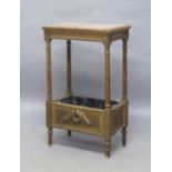 A French giltwood jardiniere stand, early 20th century, with marble top, carved frame, lead lined