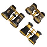 Three pairs of French opera gilt-brass opera glasses, late 19th century, to include: a tortoiseshell