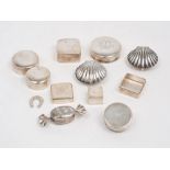 Ten silver and white metal trinket and pill boxes, all stamped 925, the group including: one box