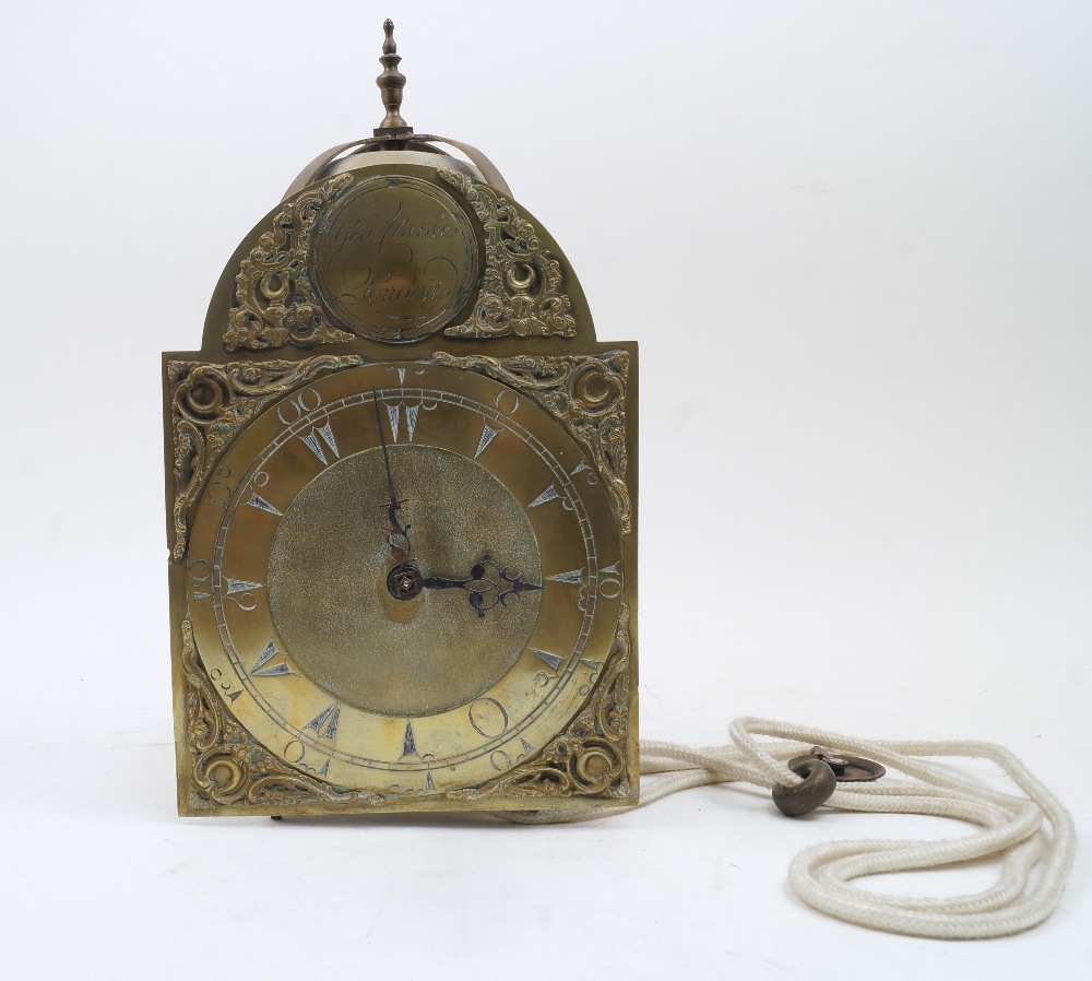 A brass lantern clock, by George Clarke, London, made for the Turkish market, the brass case