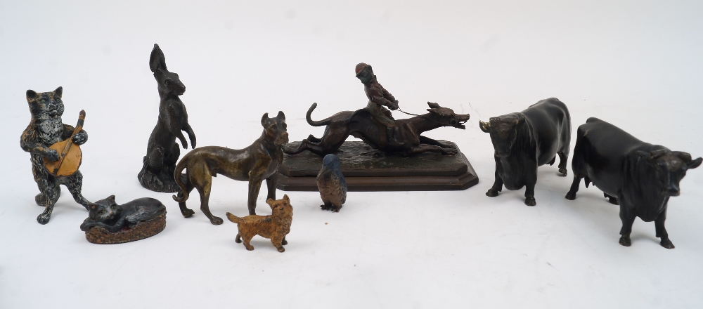 A group of Austrian bronze and spelter animals, first half 20th century, comprising: a clothed