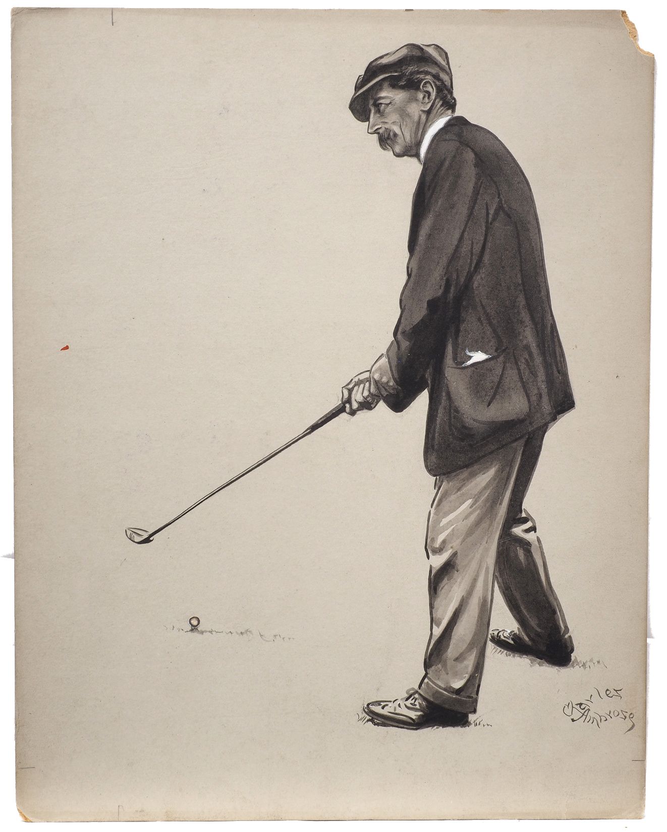 Charles Napier Ambrose, British 1876-1946- Ritchie's run-up shot; brush and black ink and wash - Image 4 of 5