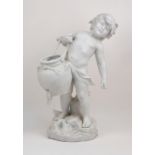 After Auguste Moreau, French, 1834-1917, a bisque figure of a young boy carrying water, signed