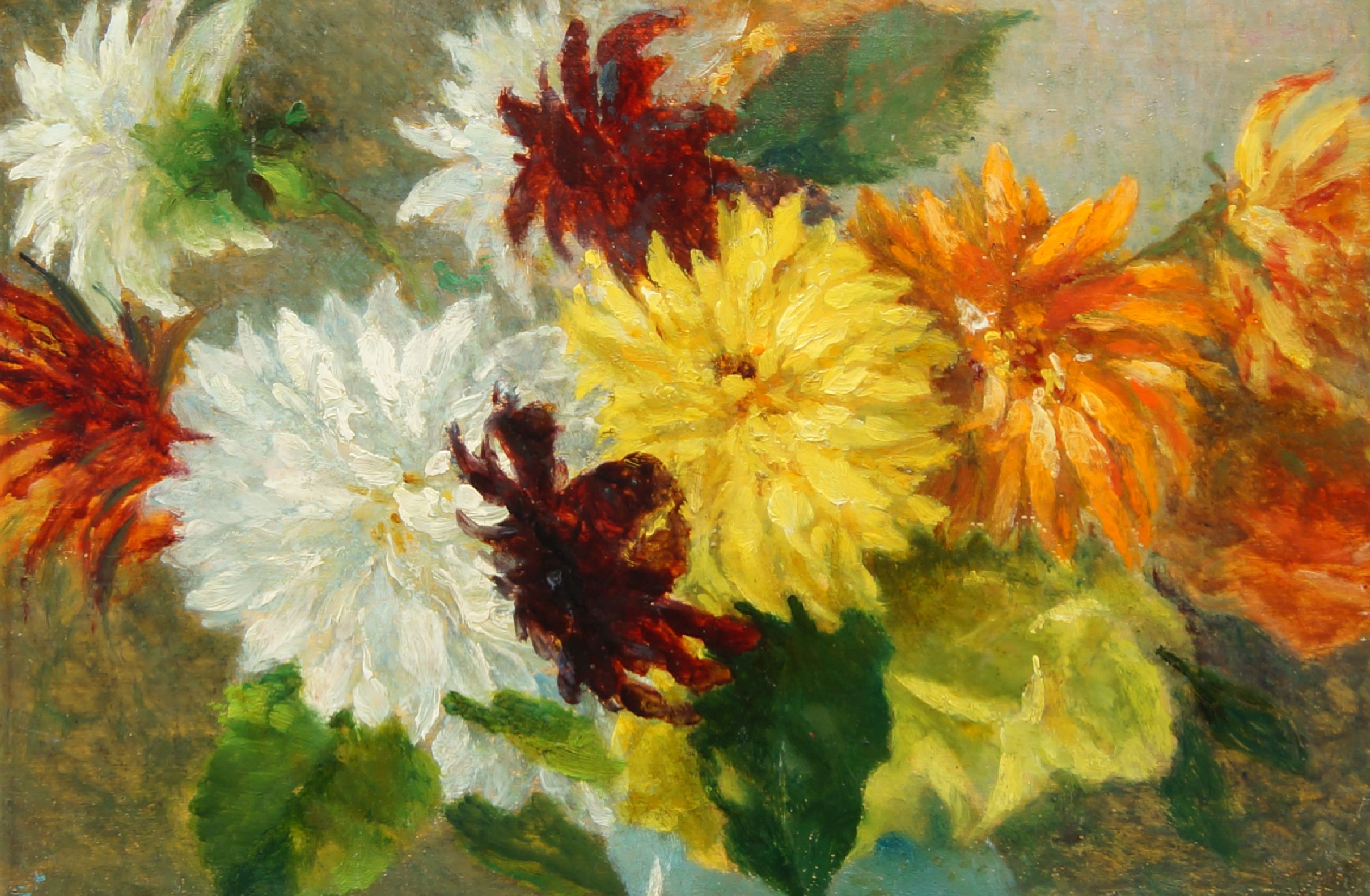 Emil Bruno, Austrian 1868-1940- Study of flowers; oil on panel, 24.6x34.8cm (unframed)Emil Bruno,