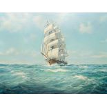 Roland Davies, British 1904-1993- Clipper ship; oil on canvas, signed and dated '72 lower left, 71 x