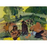 Denis Clarke, Australian active now - Figures in the park; acrylic on paper, 55.7 x 76 cm: