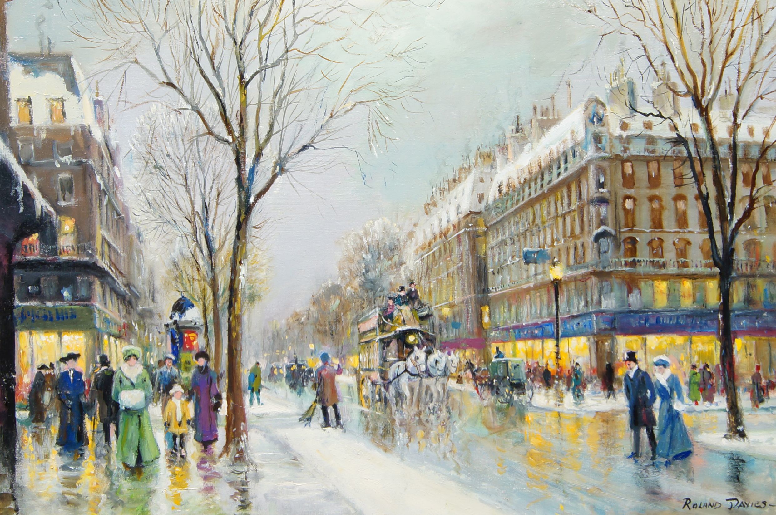 Roland Davies, British 1904-1993- Grand Boulevard Paris; oil on canvas, signed lower right, signed