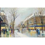 Roland Davies, British 1904-1993- Grand Boulevard Paris; oil on canvas, signed lower right, signed
