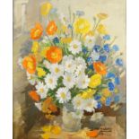 Marie-Claire Romagny, French school, late 20th century- Floral still life; oil on canvas, signed and