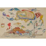 Surrealist School, mid-20th century- Untitled abstract forms; pen and black ink and watercolour,