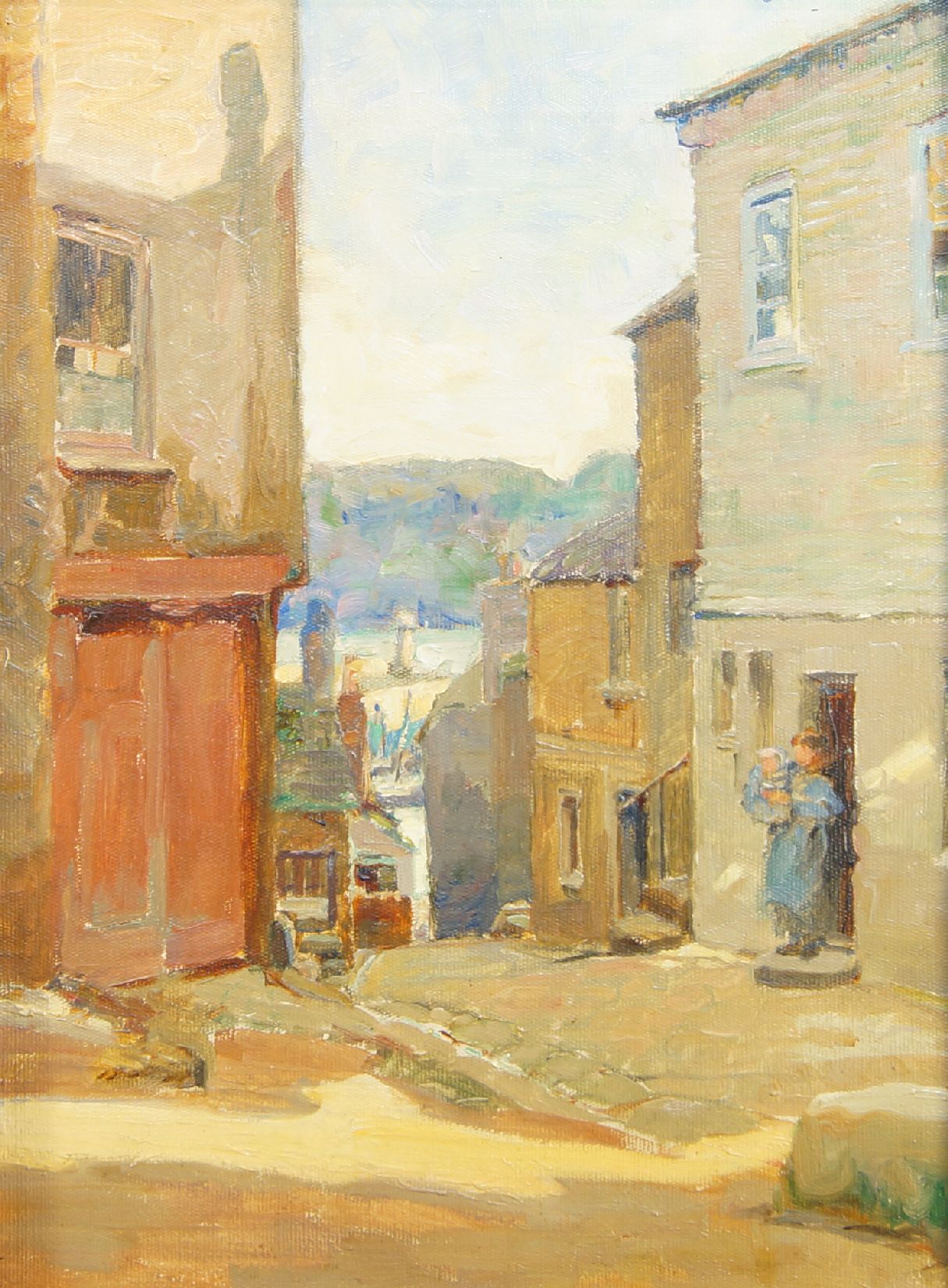 Modern British School, mid-20th century- Street scene; oil on canvas, 41 x 30.5 cmModern British