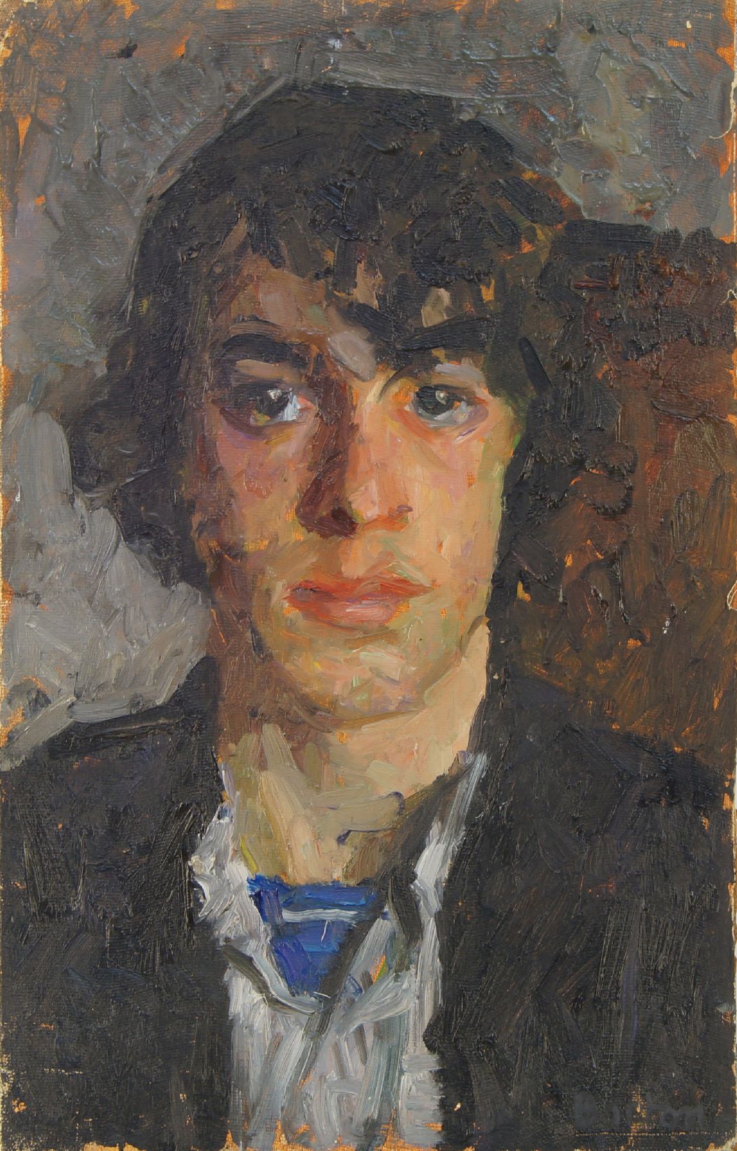 British School, mid/late-20th century- Portrait of a bearded man, quarter length in a blue shirt; - Image 3 of 4