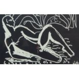 Edward Wolfe RA, British/South African 1897-1982- Reclining female nude; woodcut, signed within