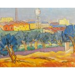 Testi, Italian school, mid-20th century- View of a factory; oil on board, signed and dated 'Testi