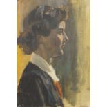Hopkin, British school, mid-20th century- Portrait of a woman in profile, turned to the right; oil