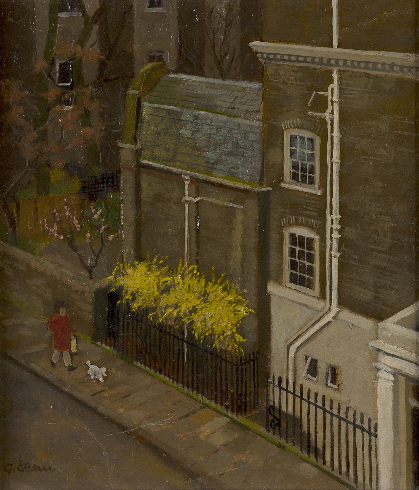 Geoffrey Benn, British, 20th century- Kensington Spring; oil on board, signed lower left 'G. Benn'