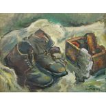 Gervais Leterreux, French 1930-2003- Still life with boots and polish; oil on canvas, signed lower
