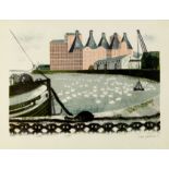 David Gentleman, British, b.1930- Quayside at Misley; lithograph in colours, signed and dated '66