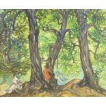 Nina Winder Reid, British 1891-1975- Old Chestnut Trees, Hampstead; oil on canvas, signed lower