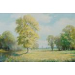 Roland Davies, British 1904-1993- Riverside landscape; oil on canvas, signed lower right, 50.5 x