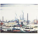 Laurence Stephen Lowry RA RBA, British 1887-1976- A River Bank, 1947; offset lithograph, signed