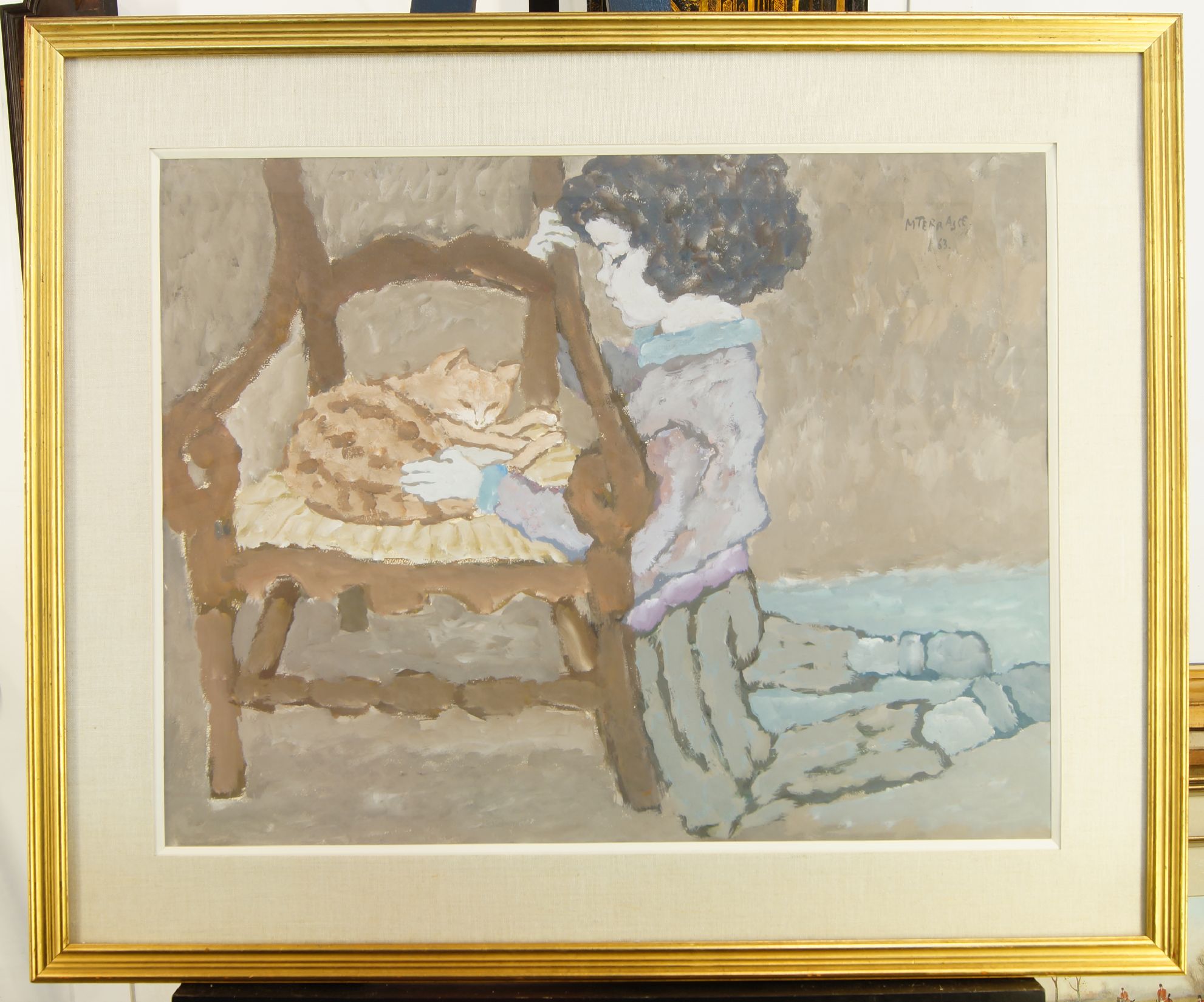 Michel Terrasse, French 1928-2002- Isabelle et la chatte Noisette, 1963; oil on paper, signed and - Image 2 of 2