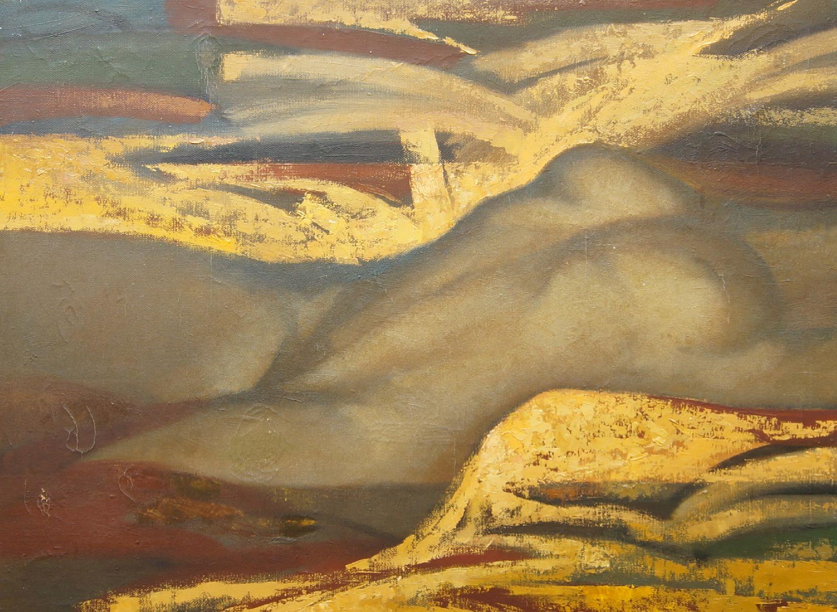 Oleksandr Rozhkov, Russian b.1957- Nude in a landscape, 1991; oil on canvas, signed and inscribed in
