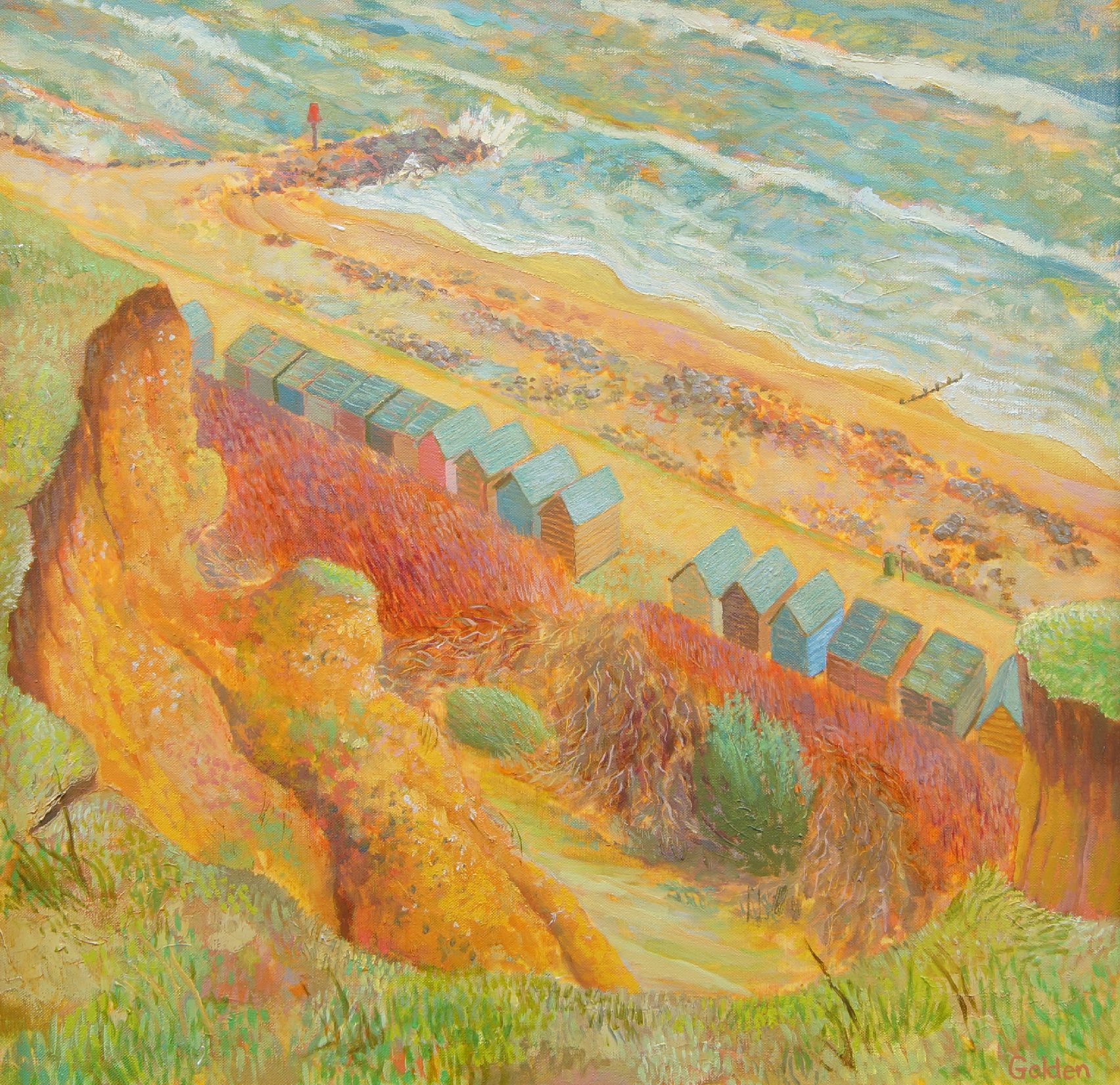 Vicki Golden, British b.1970- Cliffs Scape, Barton-on-Sea, 2006; oil on canvas, signed lower