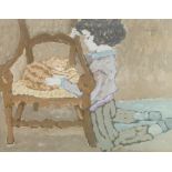 Michel Terrasse, French 1928-2002- Isabelle et la chatte Noisette, 1963; oil on paper, signed and