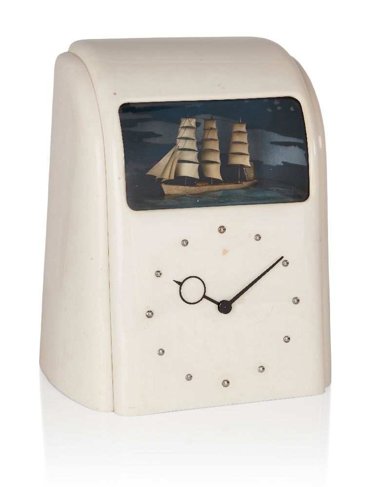 J.S. Thatcher for Vitascope Industries Ltd, Art Deco Vitascope clock with automoton rocking ship