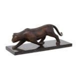 Robert L. Hooke (b.1943), Model of a panther, circa 1990, Bronze, marble base, Monogram and â€˜