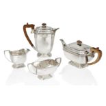 Cooper Brothers and Sons Ltd, Art Deco four piece tea and coffee set, 1937, Silver (total weight